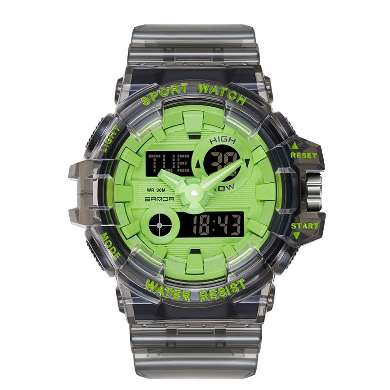 Montre électronique de sport tendance mode double affichage grand cadran lumineux étanche unisexe