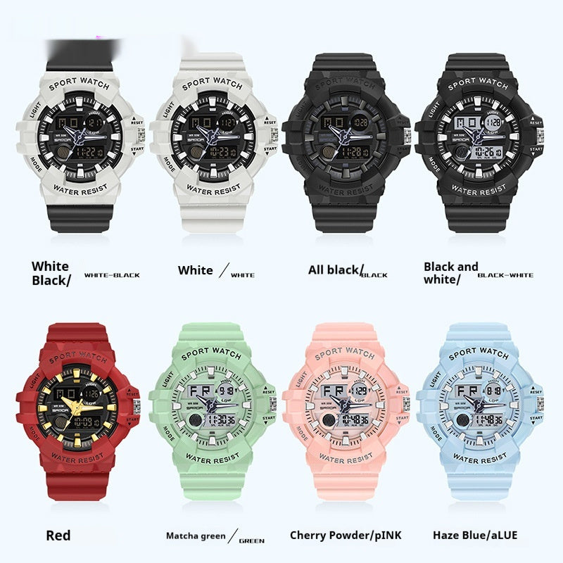 Montre électronique de sport tendance mode double affichage grand cadran lumineux étanche unisexe